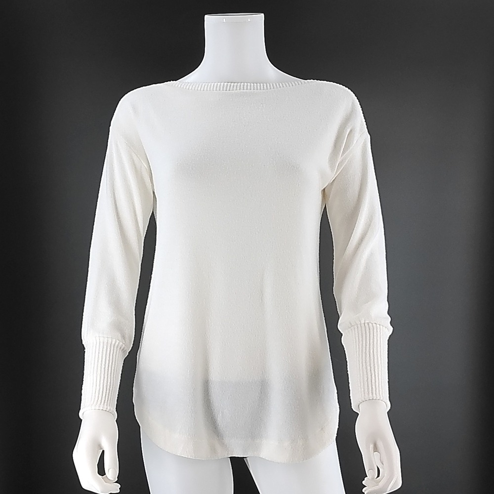 LOFT Petites White Boat Neck Sweater Long Sleeve Ribbed Cuff XXSP 0214